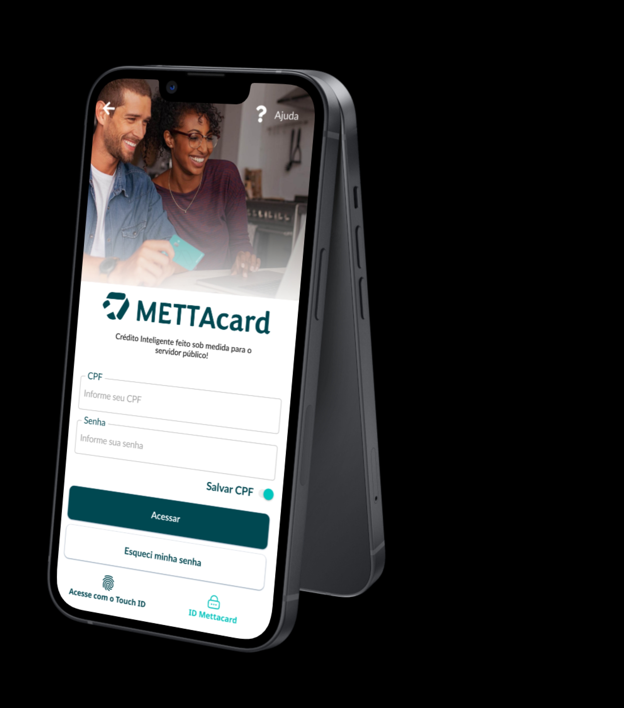 Imagem de um celular com o aplicativo METTAcard