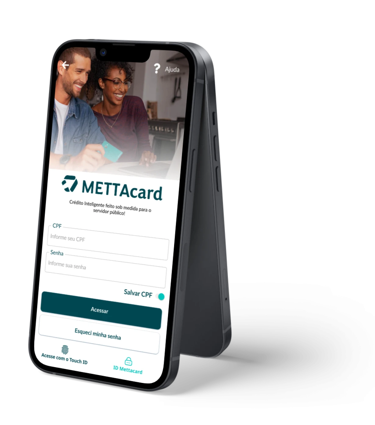 Imagem de um celular com o aplicativo METTAcard